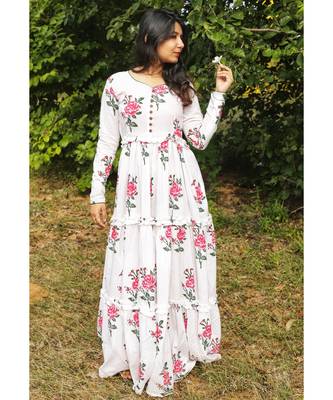 White Cotton Fit and Flare Maxi 3