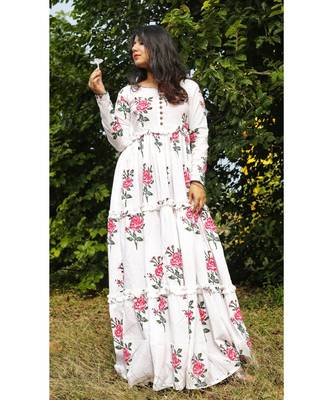 White Cotton Fit and Flare Maxi 5