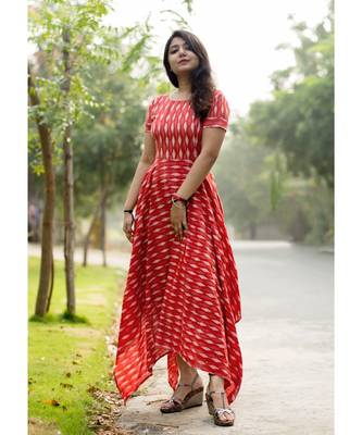 Red Cotton Fit and Flare Dress 1