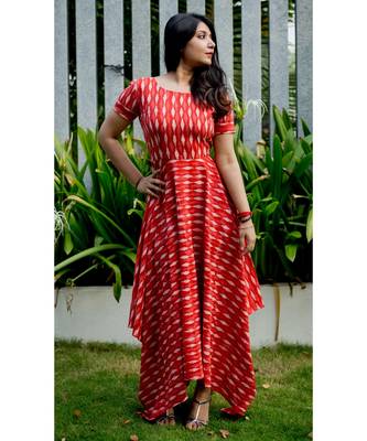 Red Cotton Fit and Flare Dress 3