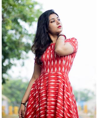 Red Cotton Fit and Flare Dress 4