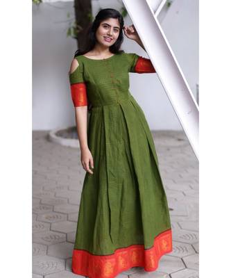 Green Cotton Fit and Flare Dress 2