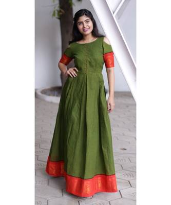 Green Cotton Fit and Flare Dress 3