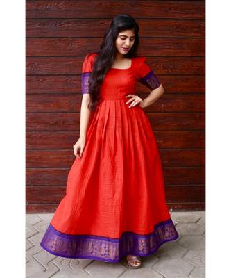 Orange Cotton Fit and Flare Dress 1