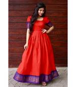 Orange Cotton Fit and Flare Dress