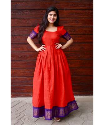 Orange Cotton Fit and Flare Dress 2