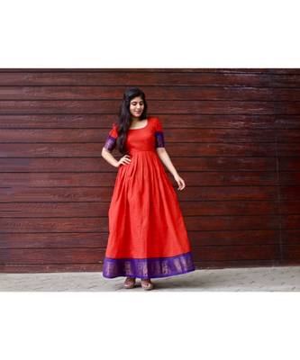 Orange Cotton Fit and Flare Dress 3