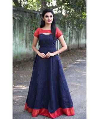 Dark Blue Cotton Fit and Flare Dress 1