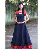 Dark Blue Cotton Fit and Flare Dress