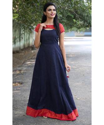 Dark Blue Cotton Fit and Flare Dress 2