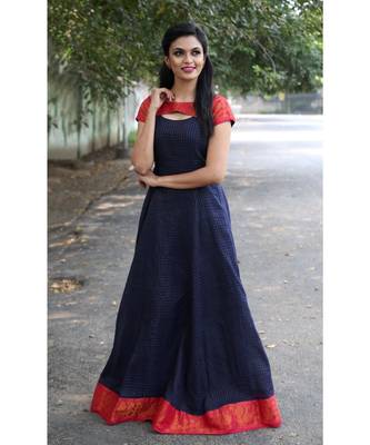 Dark Blue Cotton Fit and Flare Dress 3