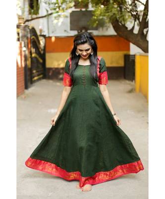 Dark Green Cotton Fit and Flare Dress 1