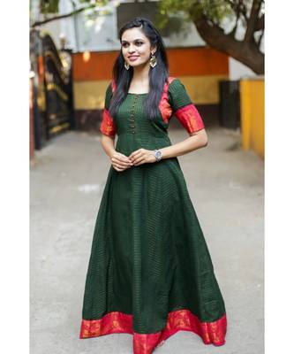 Dark Green Cotton Fit and Flare Dress 2