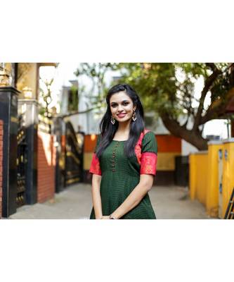 Dark Green Cotton Fit and Flare Dress 3