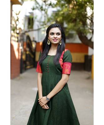 Dark Green Cotton Fit and Flare Dress 4