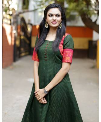 Dark Green Cotton Fit and Flare Dress 5