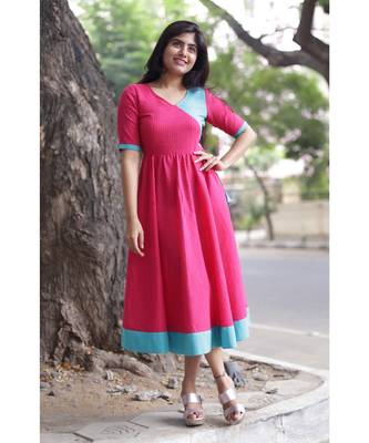 Pink Cotton Fit and Flare Dress 1