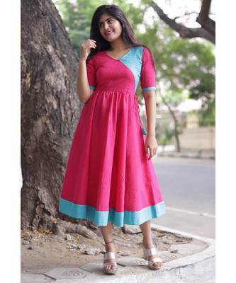 Pink Cotton Fit and Flare Dress 2