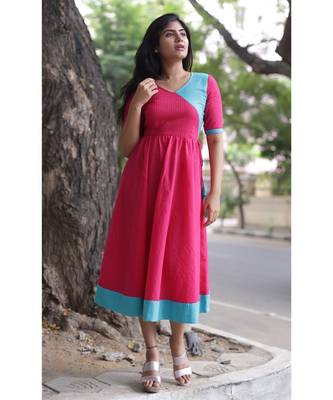 Pink Cotton Fit and Flare Dress 3
