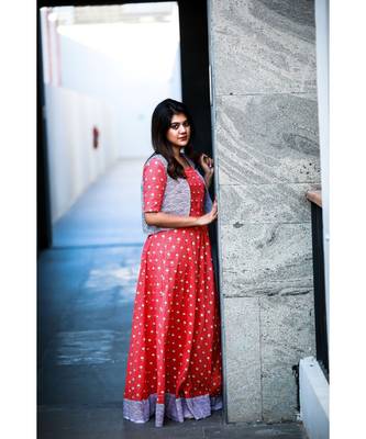 Peach Cotton Fit and Flare Dress 1