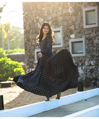 Dark Blue Rayon Fit and Flare Dress 1