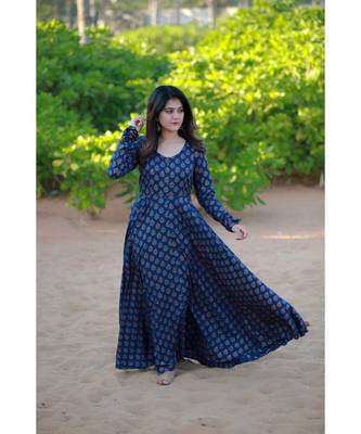 Dark Blue Rayon Fit and Flare Dress 2
