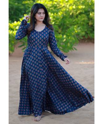 Dark Blue Rayon Fit and Flare Dress 3