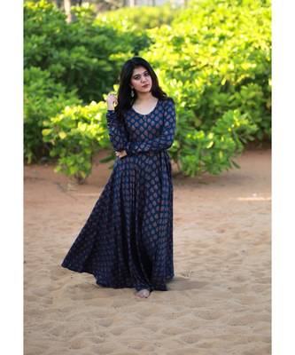 Dark Blue Rayon Fit and Flare Dress 4