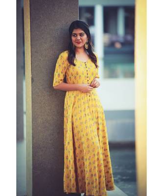 Yellow Rayon Fit and Flare Dress 1