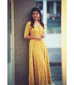 Yellow Rayon Fit and Flare Dress