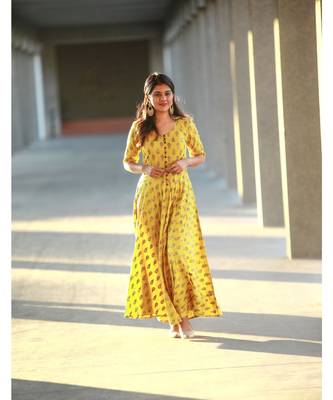 Yellow Rayon Fit and Flare Dress 2