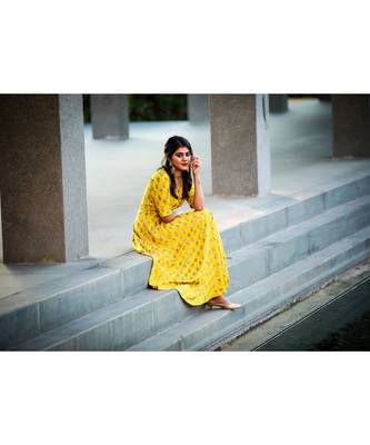 Yellow Rayon Fit and Flare Dress 3