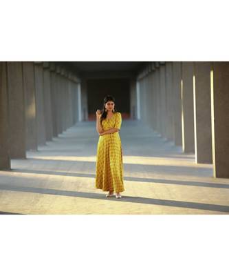 Yellow Rayon Fit and Flare Dress 4