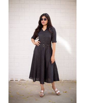 Black Cotton Fit and Flare Dress 1