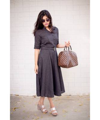 Black Cotton Fit and Flare Dress 2