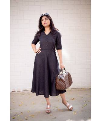 Black Cotton Fit and Flare Dress 3