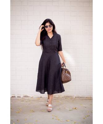 Black Cotton Fit and Flare Dress 4