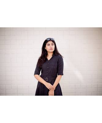 Black Cotton Fit and Flare Dress 5