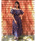 Blue Rayon Fit and Flare Dress