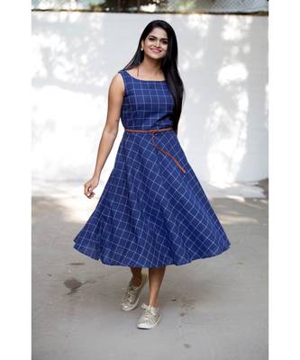 Blue Cotton Fit and Flare Dress 1