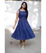 Blue Cotton Fit and Flare Dress
