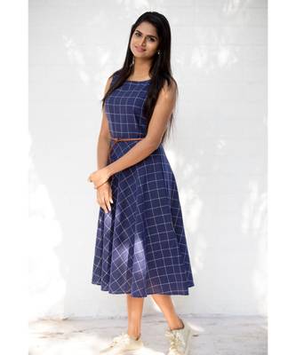 Blue Cotton Fit and Flare Dress 2