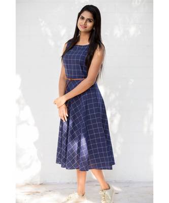 Blue Cotton Fit and Flare Dress 3
