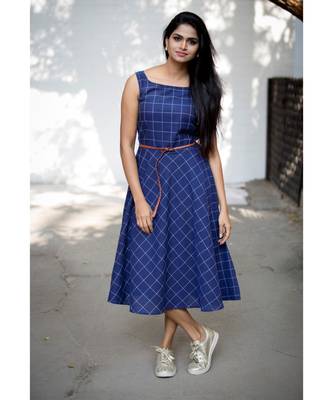 Blue Cotton Fit and Flare Dress 4