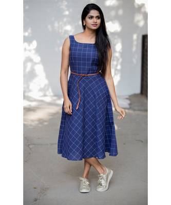 Blue Cotton Fit and Flare Dress 5