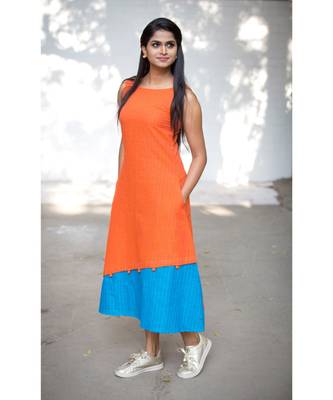 Orange Cotton Aline Dress 1