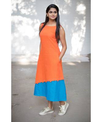 Orange Cotton Aline Dress 2