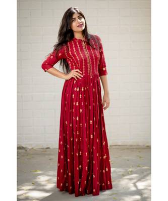 Maroon Rayon Fit and Flare Dress 1