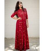 Maroon Rayon Fit and Flare Dress