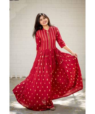Maroon Rayon Fit and Flare Dress 2